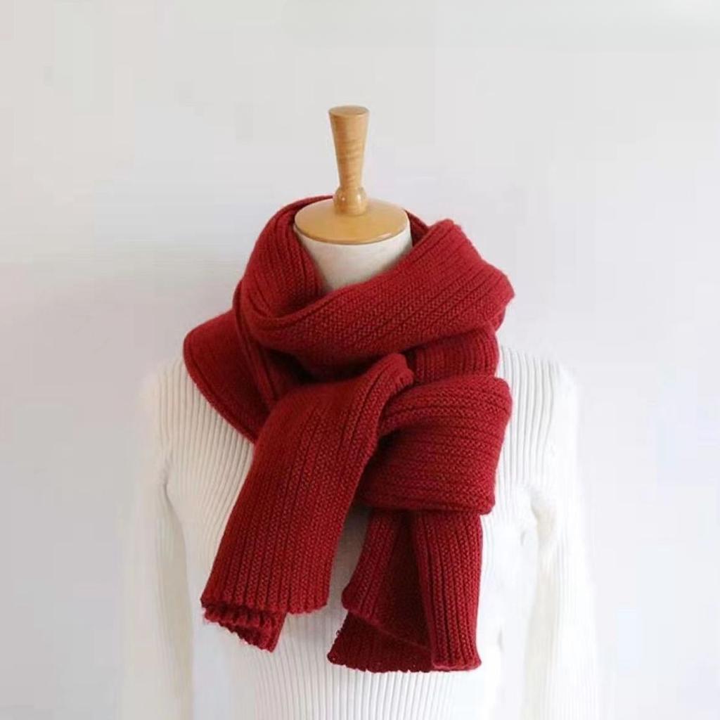 Par Vinter Röd Ullscarf Tjock Stickad Mångsidig Retro Student Varm Halsvärmare