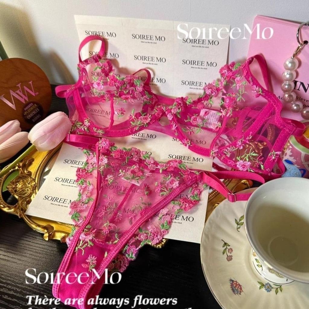 French floral embroidered underwear women's big breasts show small sexy transparent steel ring upper support anti-sagging bra cover