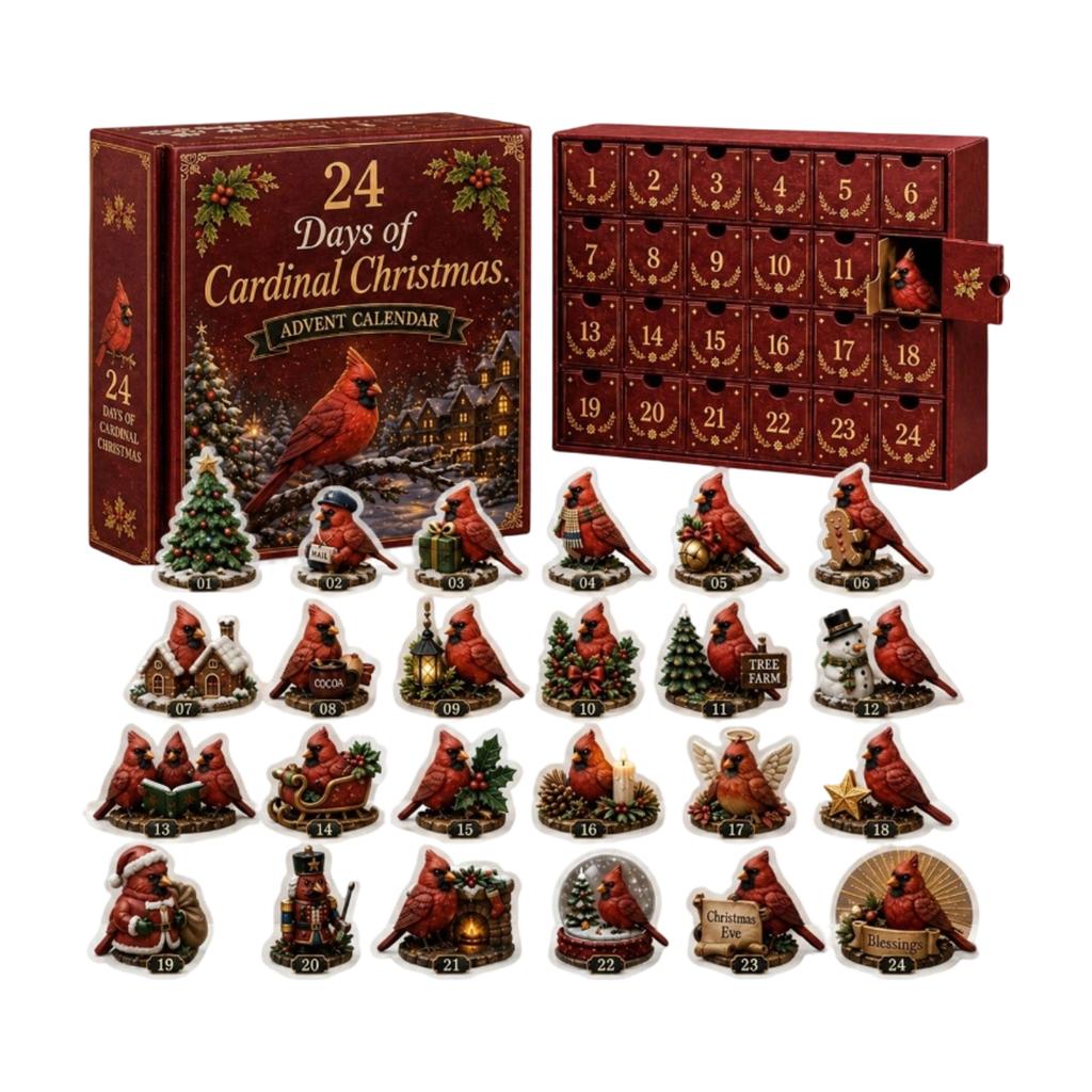 Red Christmas Advent Calendar, Day Surprise Countdown Box for Holiday Gifting