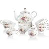 Vintage Floral Embossed Gold Teapot Cup and Saucer Set, Tea Service for 6 People, Including Teapot, Sugar Bowl, Milk Jug
