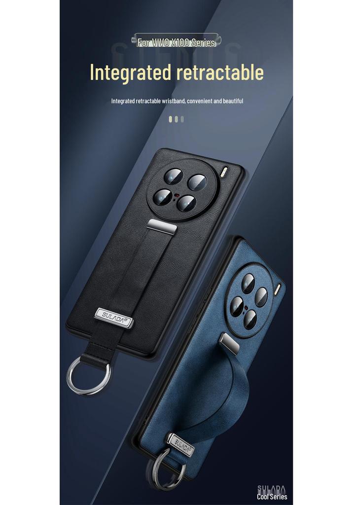 Vivo X300Pro / X200S Leather Texture Protective Case with Wrist Strap Stand - Full Coverage, Anti-fall Design.