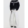 Blaexit American-Style Deconstructed Patchwork A-Line White Cargo Pants for Men, Wide-Leg Loose Drape Casual Scimitar Pants