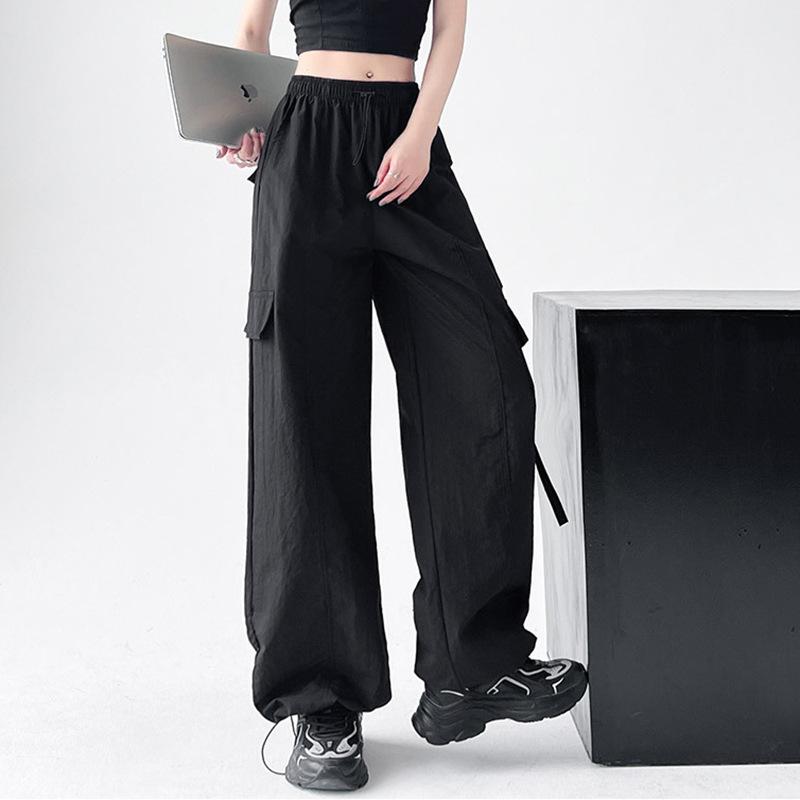 Pantalon de Travail Droit Couleur Unie Élastique Taille Haute Décontracté Pantalon pour Femmes
