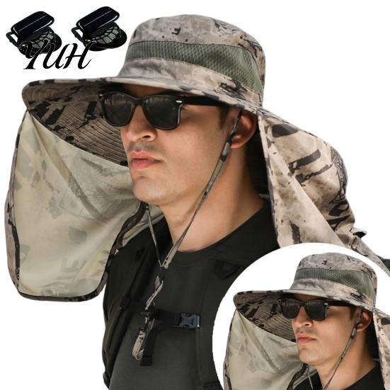 Adjustable Solar Cooling Hat Fan with Neck Flap USB Rechargeable UV Protection Dual Fishing Foldable Men Women Fisherman Hiking Mountaineering