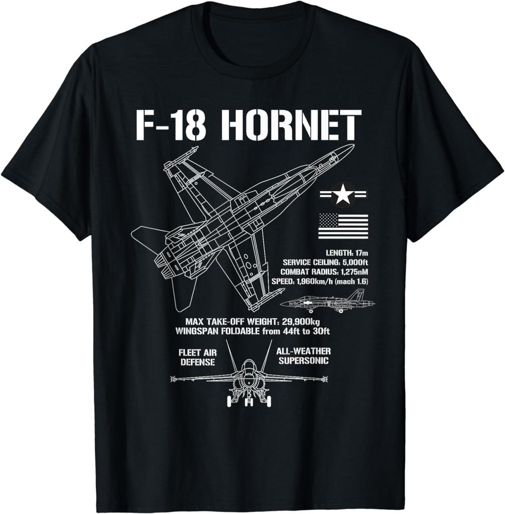 F18 Hornet Fighter Jet Specs Military Airplane F18 TShirt Short Sleeve Casual 100 Cotton T Shirt