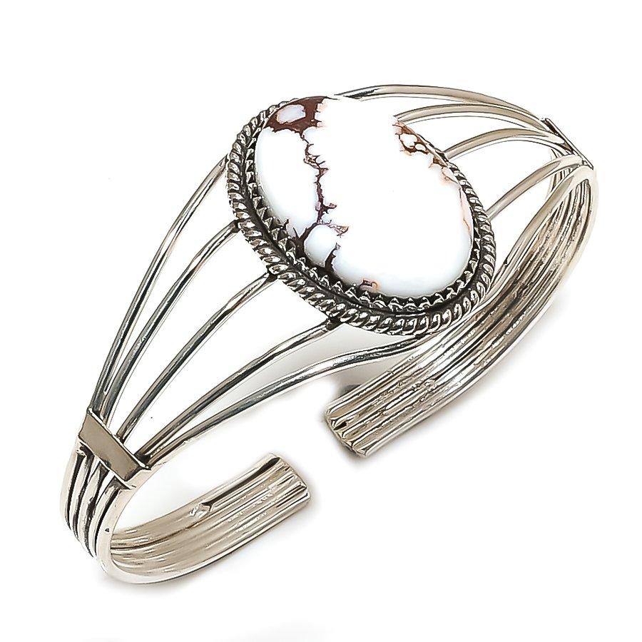 

Натуральний камінь Дикий Кінь Срібний Браслет-Манжета 925 проби Регульований ETC-13918