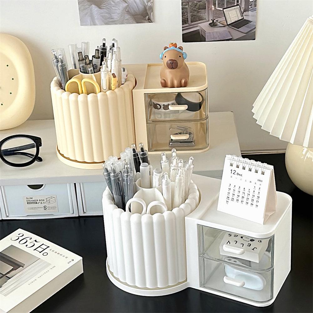 Rotating Dust-Proof Cosmetic Organizer: Makeup Brush Holder, Lipstick & Eyeshadow Storage, Desk Pen Holder