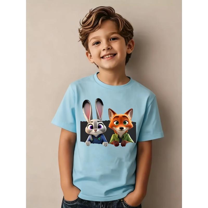 Zootopia Children's Summer T-Shirt, Judy & Nick Collaboration Short Sleeve Casual Top for Boys and Girls