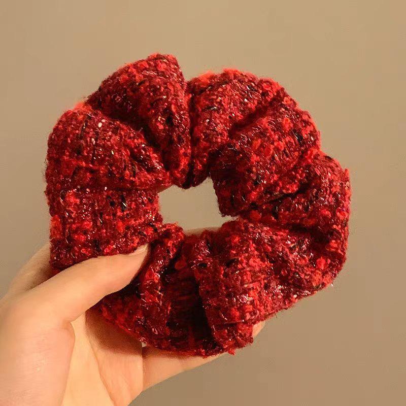 Festive Chinese Red Woolen Hair Tie - New Year and Christmas Accessories for Women