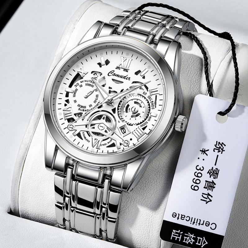 Hollow Men s Waterproof Luminous Quartz Watch with Calendar