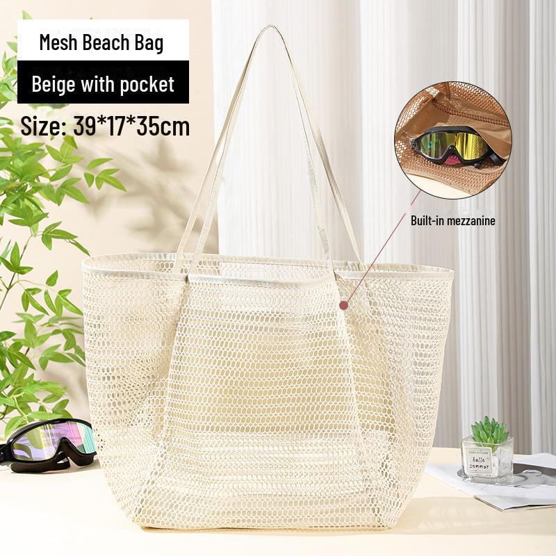 Large Capacity Mesh Beach Bag: Versatile Shoulder and Hand-Held Travel Wash Bag