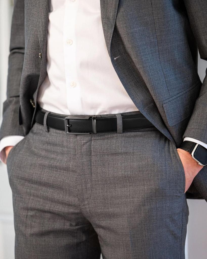 [CHAOREN] Herren Business Gürtel - Automatik-Schließe, Große Größe, Echtes Leder, Einfach zu bedienen, Anzug Gürtel, Keine Löcher, Unendlich verstellbar, Mehrere