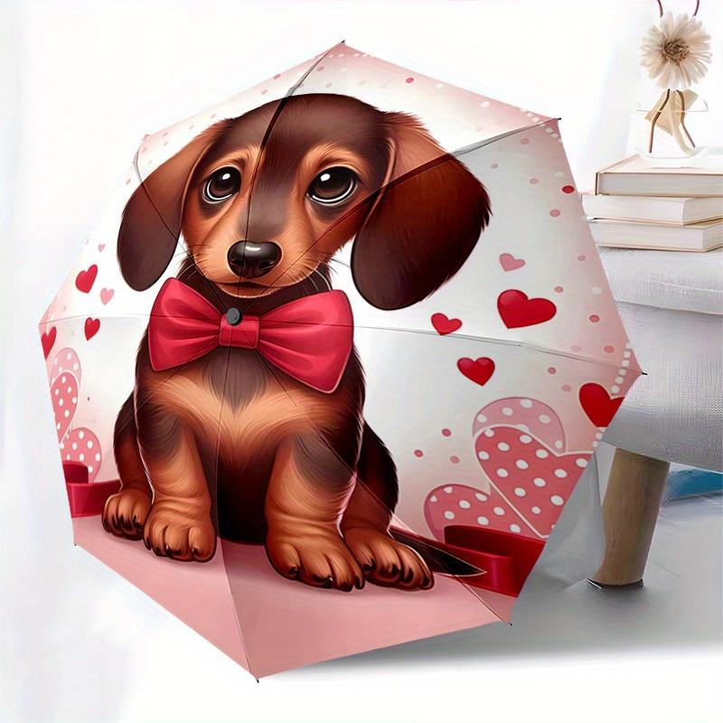 Dachshund, Valentine Theme 8 Bone Hand Automatic Folding Fashion umbrella, Compact and Portable Design, A Perfect Gift for Birthday, Christm