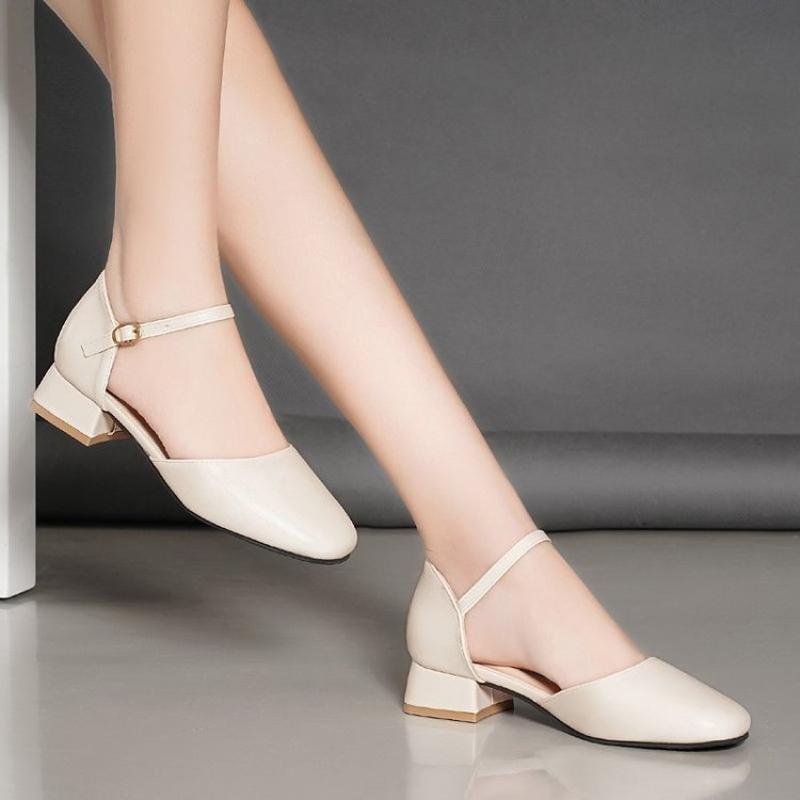 Fashion Women Low Heels Dress Shoes Ankle Strap Sandals Ol Office Zapatos Para Mujeres Black Mary Janes Ladies Footwear Plus Size 34-42