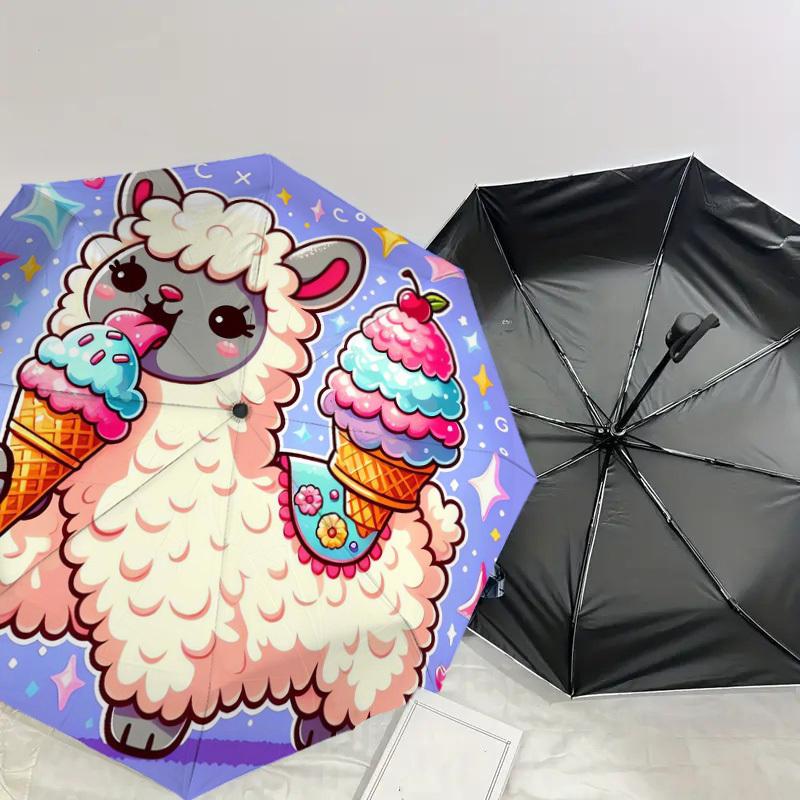 1pc Cute Llama Ice Cream Cone Umbrella with Plastic Handle,Suitable for All Seasons Home Travel Outdoor UmbrellaDD052