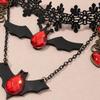 1pcHalloween Necklace Gothic Dark Style Bat Ruby Heart Pendant Party Costume Dress-Up Necklace Holiday Gift