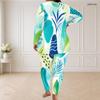 Women Plus Size Two Piece Pants Set Round Neck Long Sleeve Abstract Printed Top And Fitted Pants