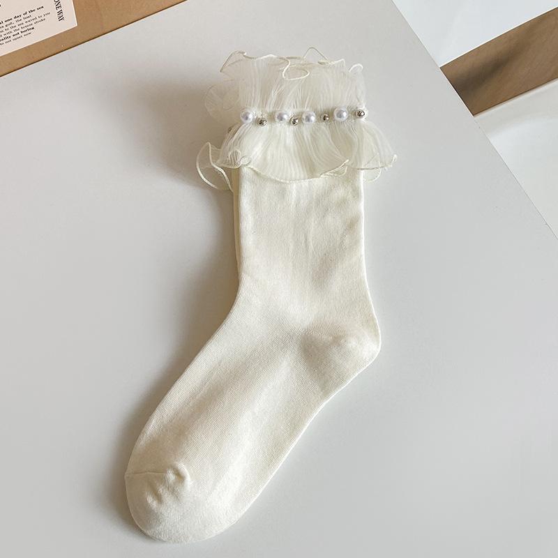 Lolita Style Japanese Kawaii Women Socks Cute Frilly Ruffle Socks Solid White Black Mesh Lace Girls Sweet Harajuku Short Socks