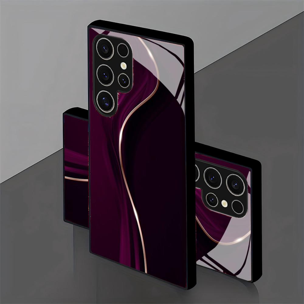 Purple Stripes Glass Phone Case For Samsung Galaxy S26 S25 S24 S22 S23 Ultra S21 S20 Plus 5G Frosted Non-Slip Full Cover