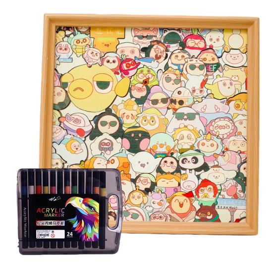 Cartoon Egg Wooden Coloring Puzzle Kit with Photo Frame Marker Pens DIY Hand-Painted Irregular Jigsaw