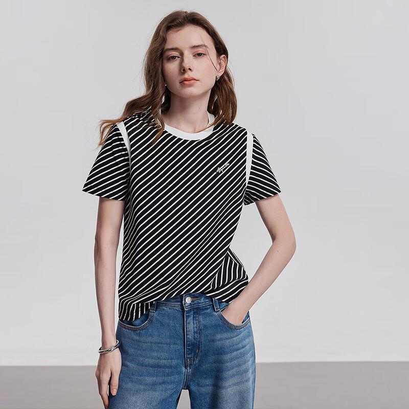 Chuyu 2025 Summer Striped Short Sleeve Cotton T-Shirt
