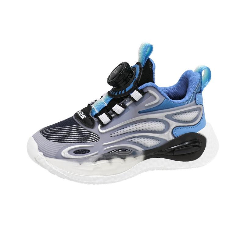 Children's sports shoes leather students autumn and winter new mesh shoes boys running shoes lightweight wear-resistant button casual shoes
