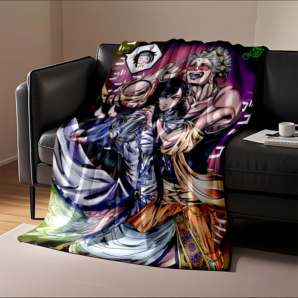 Anime duo with vibrant outfits and bold art. Flannel blanket for bedroom, living room, sofa, and nap sofas.