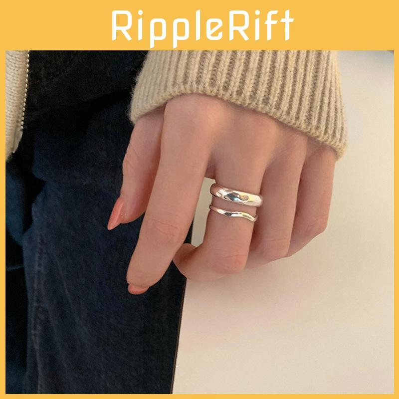 Trendy Korean Inspired Double Layer Textured Ring For Women Adjustable Size Fashion Accessory