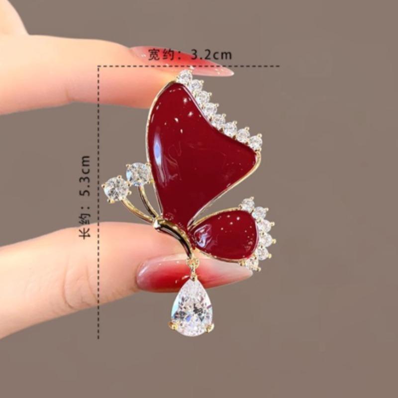 Fashionable Butterfly Enamel Gemstone Brooch, Anti-exposure Pin for Women, Metal Button To Fix Clothes, Wedding Party Gift