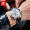 OLEVS 2987 Watches For Man New Original Business Chronograph Quartz Watch Waterproof Luminous Leather Strap Mans Watch Gifts