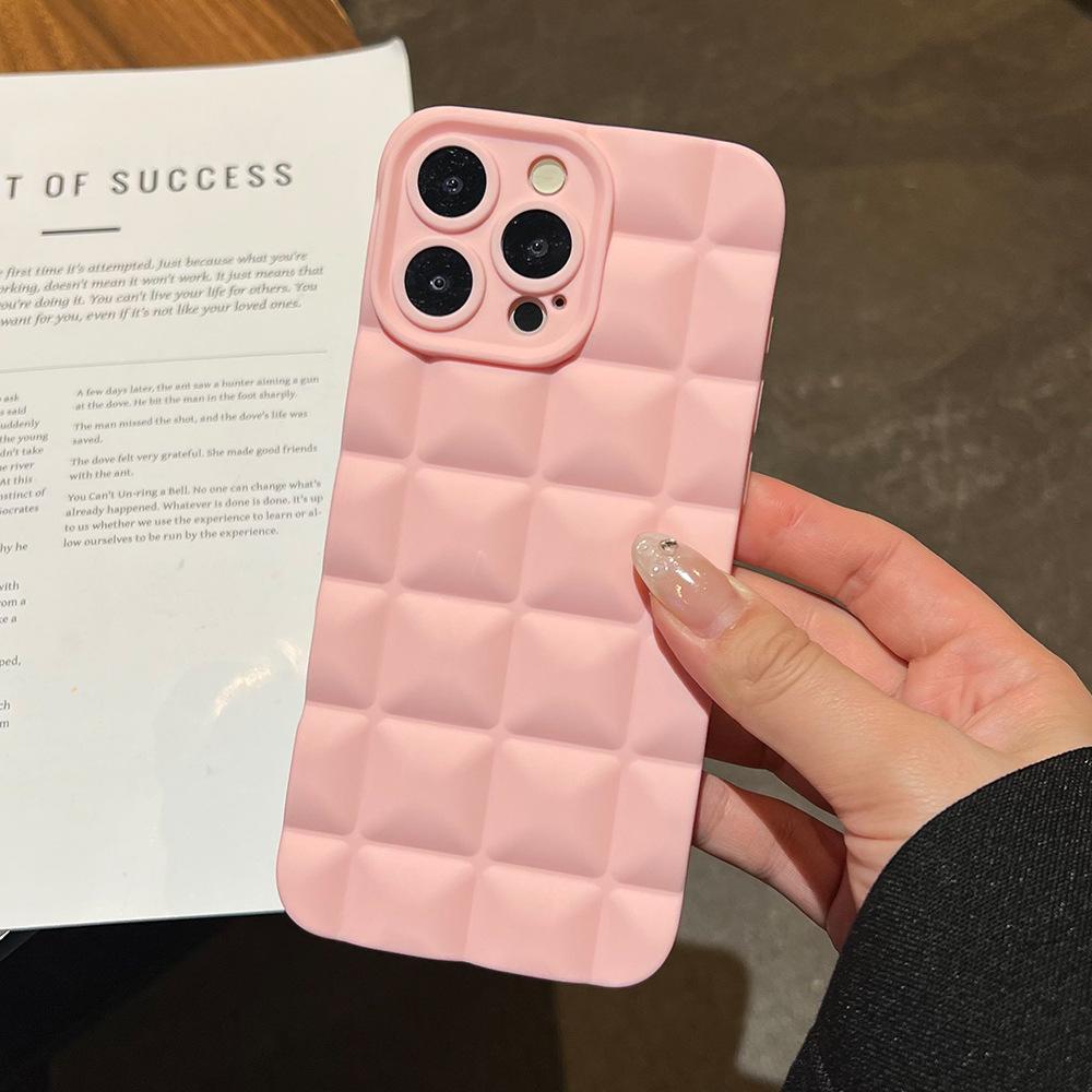 Solid Color Three-dimensional Grid Is Suitable for Apple 17 Anti-drop Mobile Phone Case iPhone16PROMAX Lens All-inclusive Protective Case.