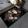 Floral Skull Print Decorative Carpet with Black Background, Gothic Style Suitable for Use As an Anti-slip for Living Room Bedroom Sofas