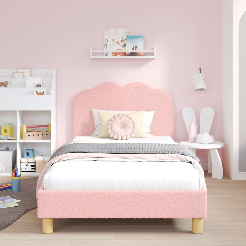 Kids Bed Frame with Headboard Pink 90 x 190 cm Boucle
