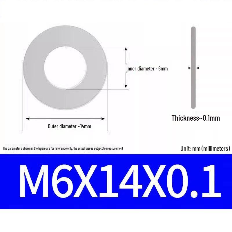 304 Stainless Steel Ultra-Thin Flat Washer, Thickness: 0.1/0.2/0.3/0.4/0.5 Mm, Sizes M1-M8