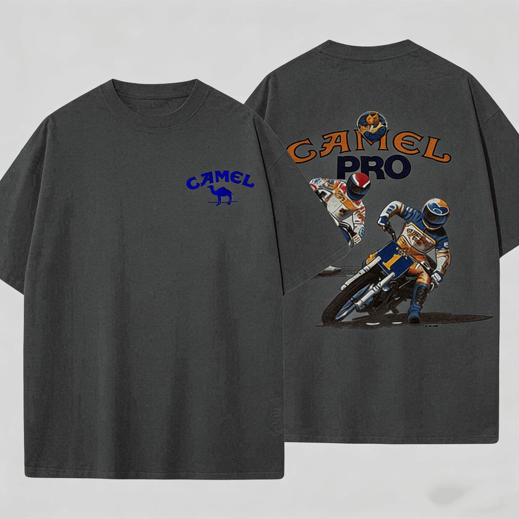 Retro Camel Color Professional Printed Oversized Tshirt 2026 Summer Unisexs Unisexs Luxurious Pure Cotton Tshirt Street Wear Y2K