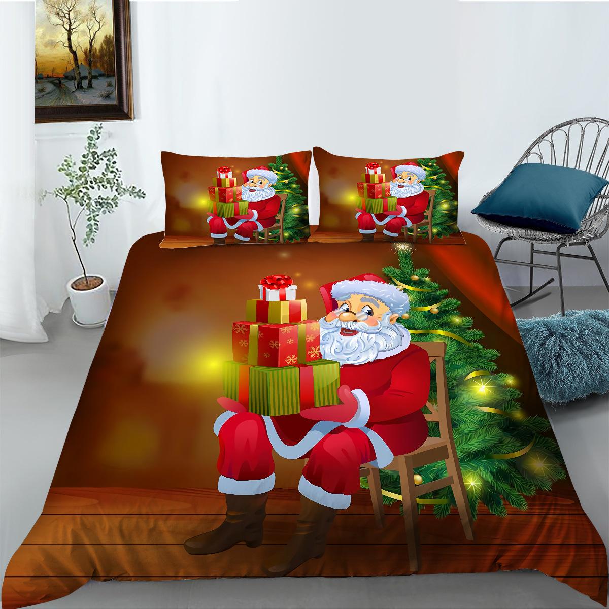 

Рождественское украшение Пододеяльник Наволочка Набор из двух-трех предметов Полиэстер 3D цифровая печать Праздничный подарок AU Double 180*210