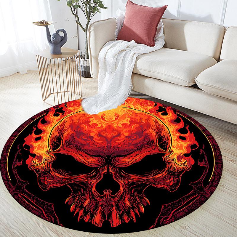 Fire and Smoke Skull  Round Area Rug,Carpet Rug for Living Room Bedroom Sofa Playroom Decor,Non-slip Floor Mat