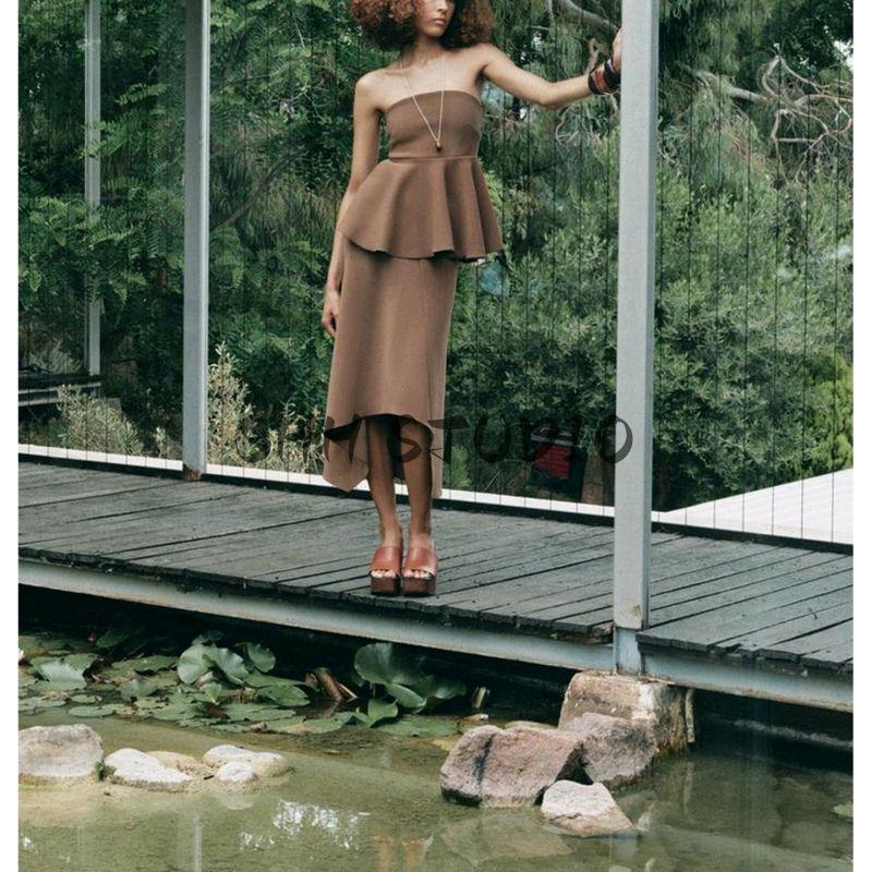 Short Skirt Crepe Tube Top Casual Comfortable Top 3641004 Crepe Asymmetric Midi Dress 3641005