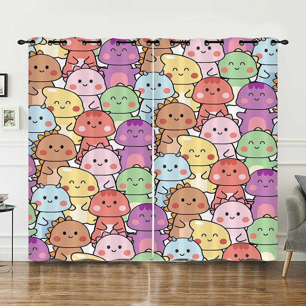 Curtain Cartoon Dinosaur Illustration Curtain Digital Printing Blackout Curtain No Punching