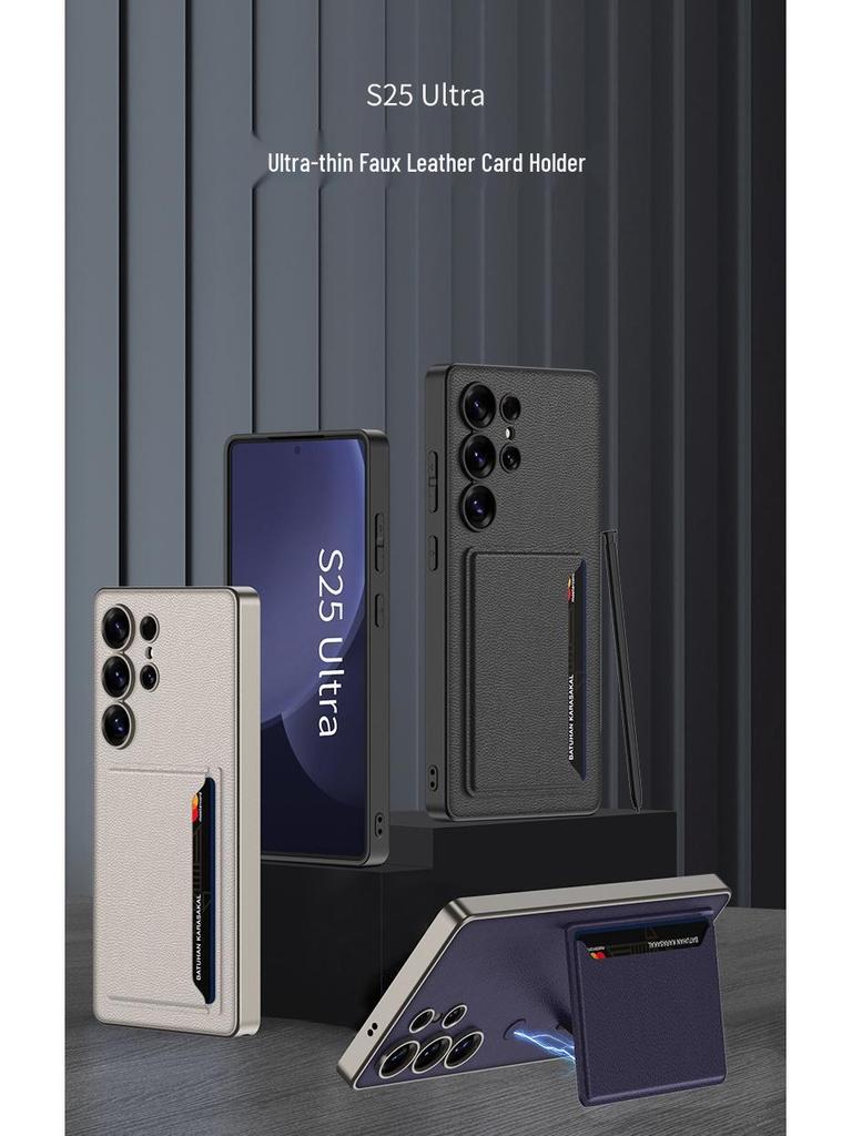 Samsung S25 Ultra High-End Business Leather Case with Card Holder & Stand