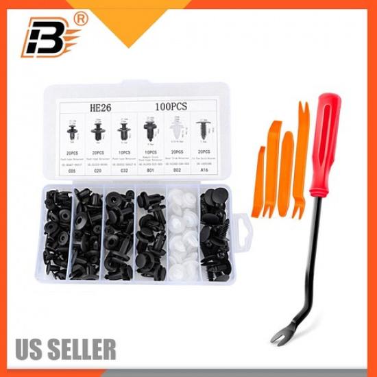 105pcs Car Retainer Auto Fasteners Push Trim Plastic Clips Pin Rivet Bumper Kit