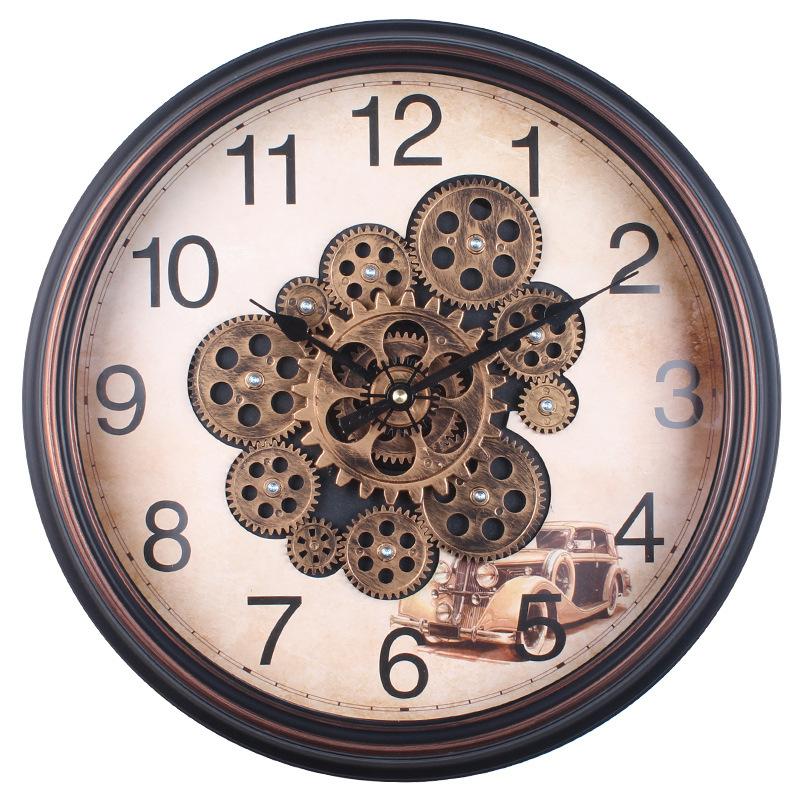 

43CM Creative Dynamic Gear Clock Living Room Retro Wall Clock Decoration Modern Wood Grain Clock Living Room 43CM style 3