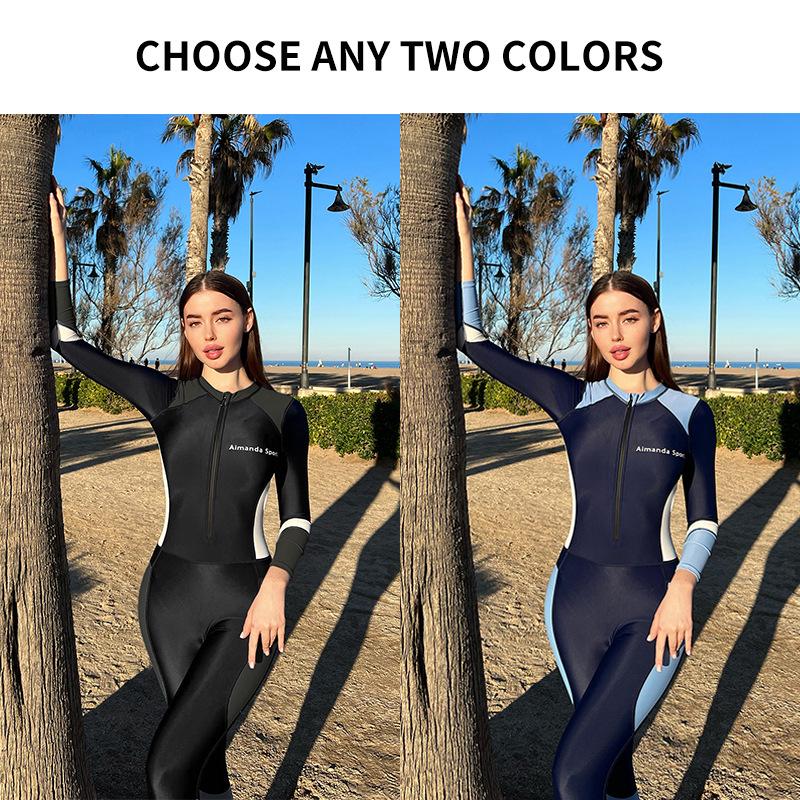 2024 Two-Color Women's Slimming High-Waist One-Piece Surf & Dive Swimsuit