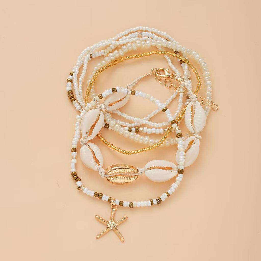 7-Piece Set Of Bohemian Fashion Jewelry Starfish Beaded Anklet Beach Bracelet