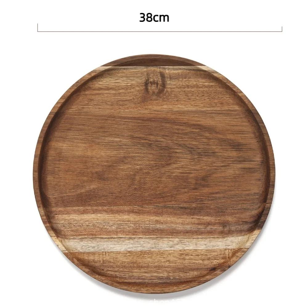 Simple Solid Wood Dinner Plates Round 13-38cm Serving Platter Tray Snack Fruit Platter For Food Snack Dishs