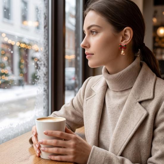Charming Holiday Dangle Jewelry 1 Pair Christmas Earrings for Women, Santa Claus Jingle Bell Bow Trendy Celebration Accessories Stud Earrings,