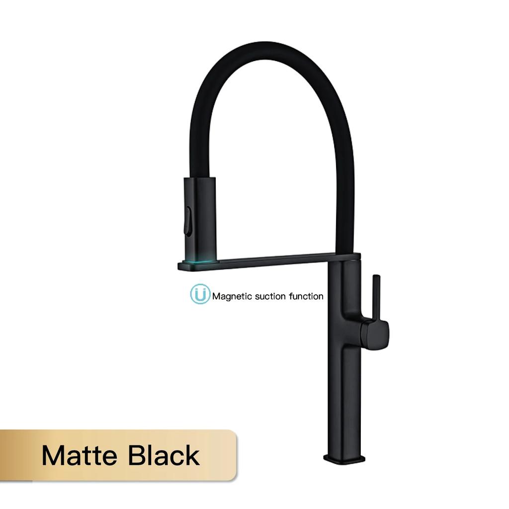High end black brass kitchen faucet magnetic suction design 2 function single handle cold and hot dual control sink faucet
