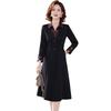 2026 Stylish Patchwork Lapel Dress for Middle-Aged & Elderly Women - Slimming Midi for Spring & Autumn