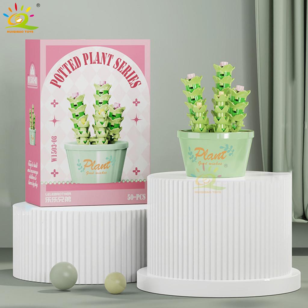 MOC Blume Sukkulente Topfpflanze Modellbaustein DIY Ewiger Strauß Zuhause Schreibtisch Pflanzen Dekoration Ziegel Mädchen Geschenk Kinderspielzeug