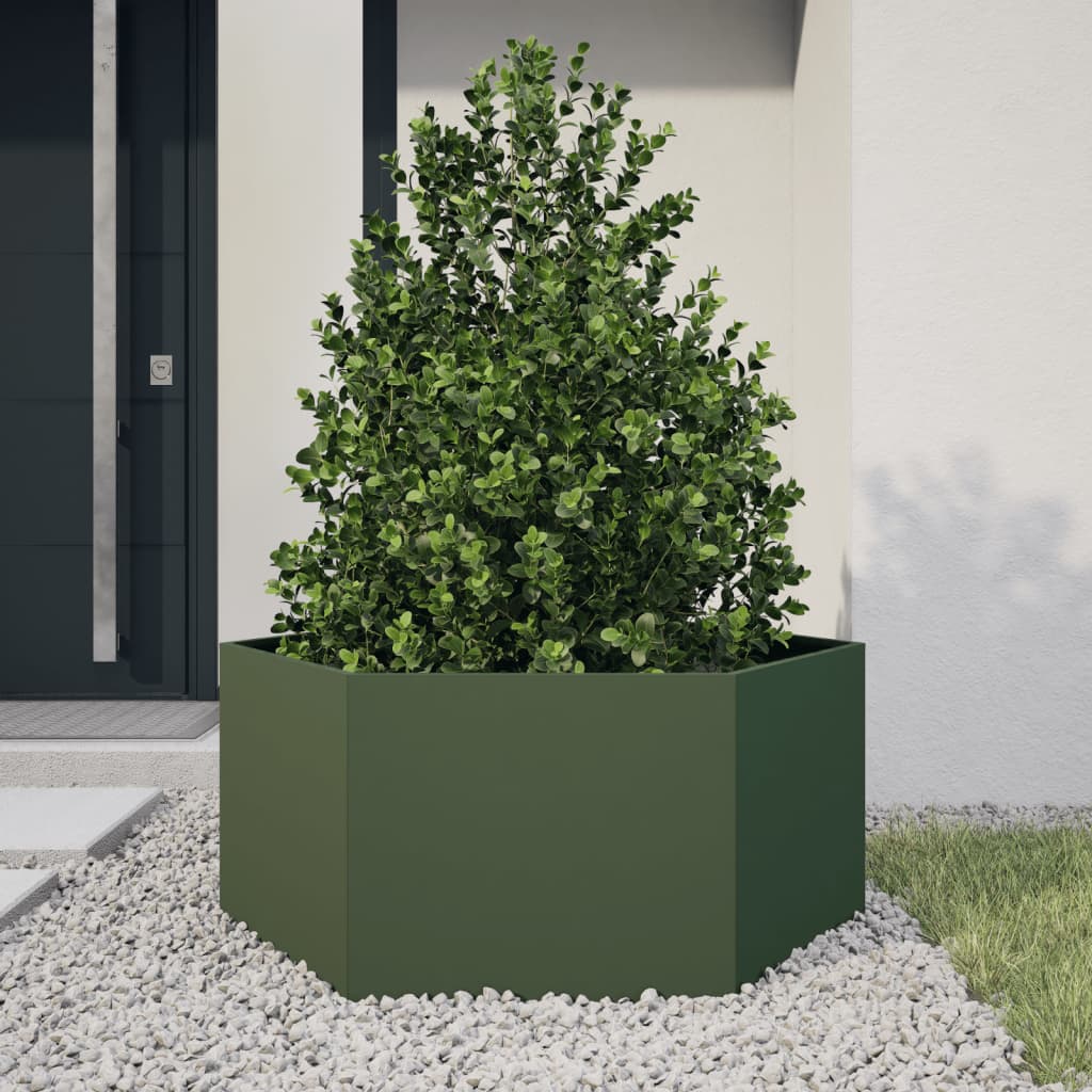 Olive Green Hexagonal Planter 104x90x45 Cm Steel